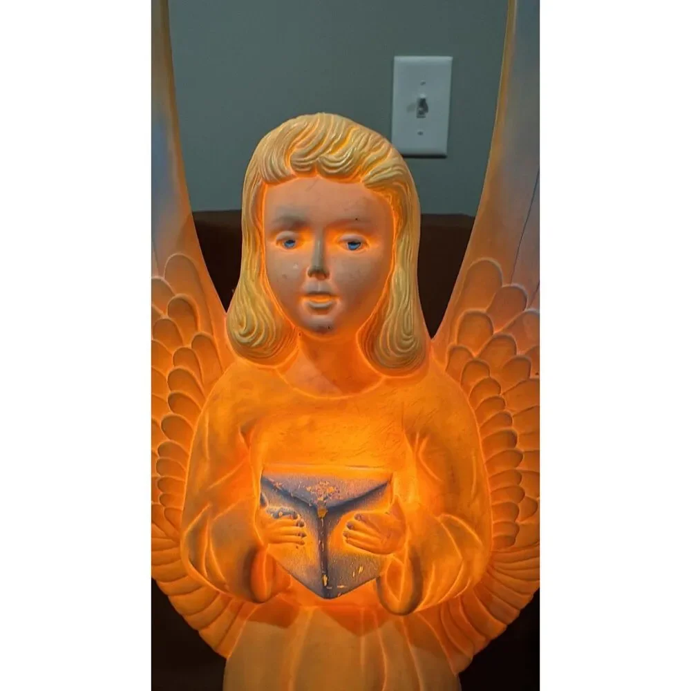 Vintage Angel hard Plastic Christmas Blow Mold Lighted Union